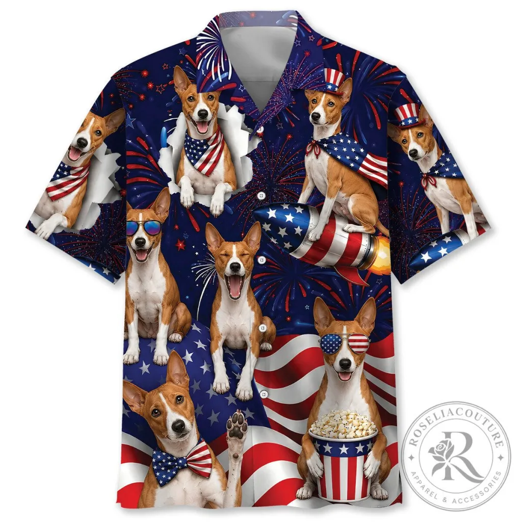 Fourth of July Basenji Dog American Flag Fireworks Hawaiian Shirt 16 Fourth of July Basenji Dog American Flag Fireworks Hawaiian Shirt