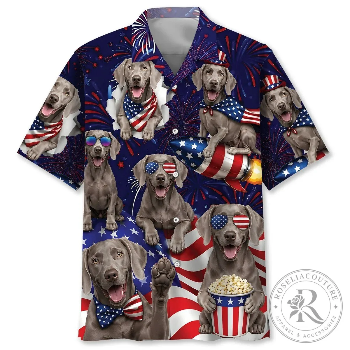 Weimaraner Dog Fourth of July Patriotic Hawaiian Shirt