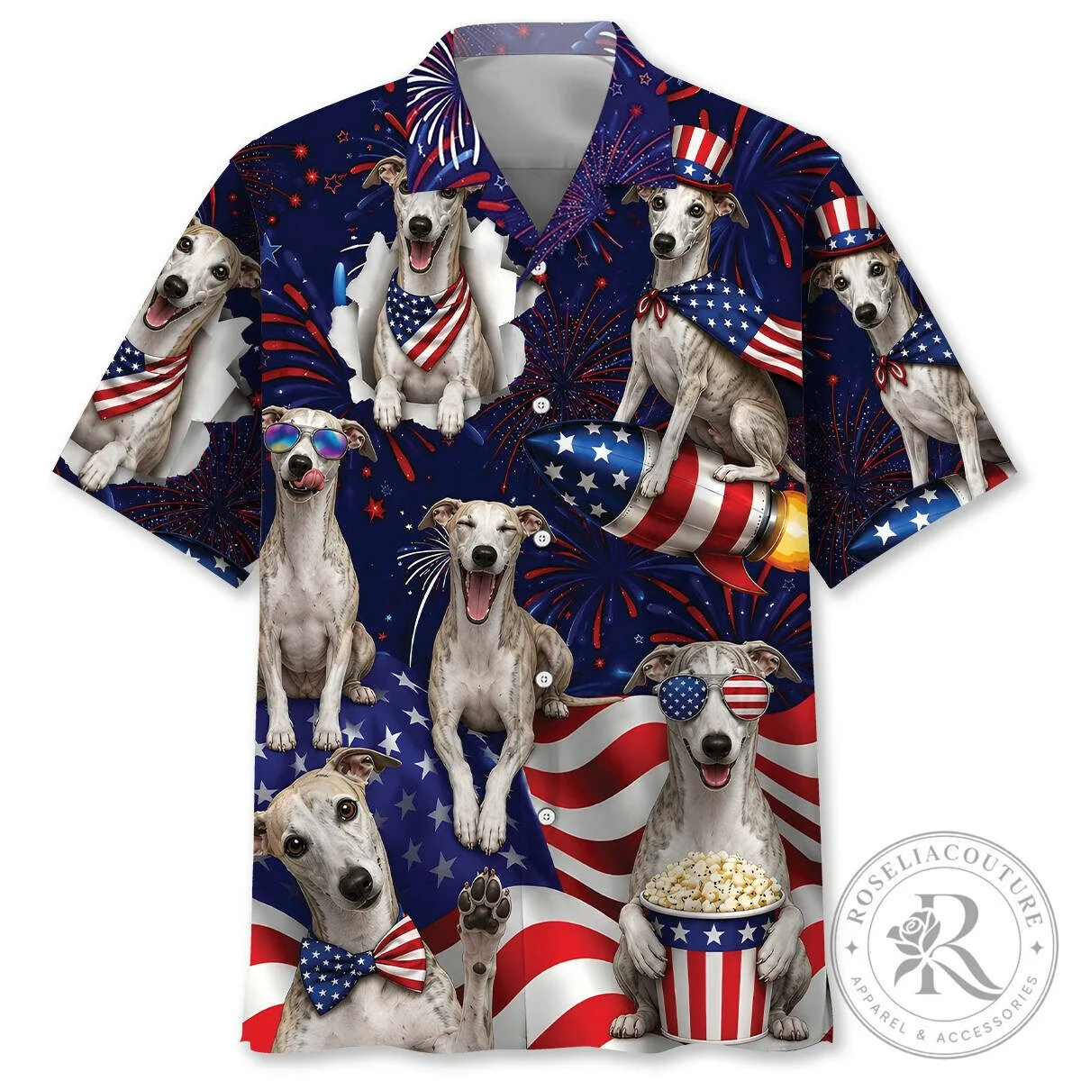 Patriotic Whippet Dog Fourth of July Celebration Hawaiian Shirt