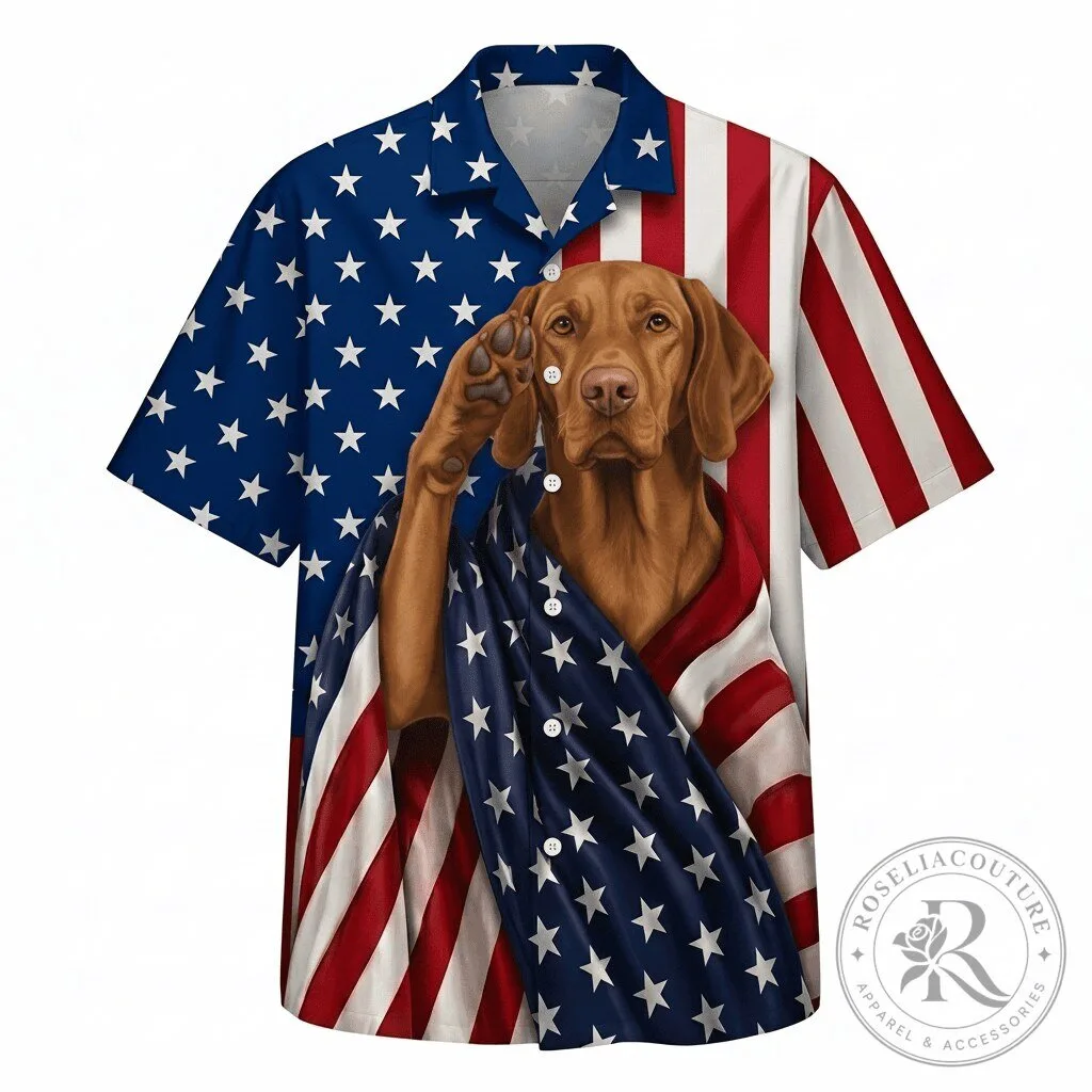 Vizsla Dog Patriot American Flag Independence Day Hawaiian Shirt