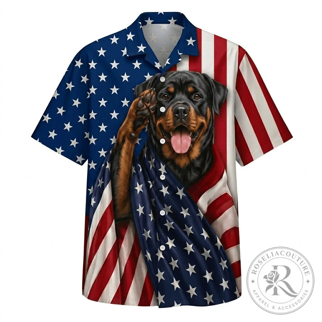 Rottweiler Patriotic American Flag Hawaiian Shirt