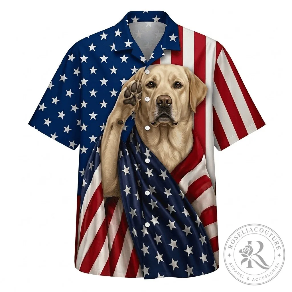 Labrador Retriever Patriotic American Flag Hawaiian Shirt