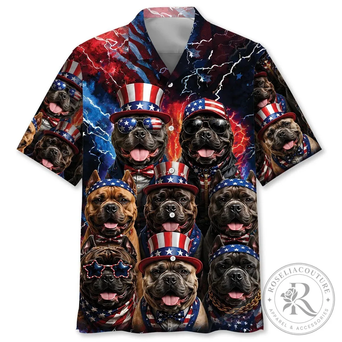 Patriotic Cane Corso Dogs American Flag 4th of July Hawaiian Shirt