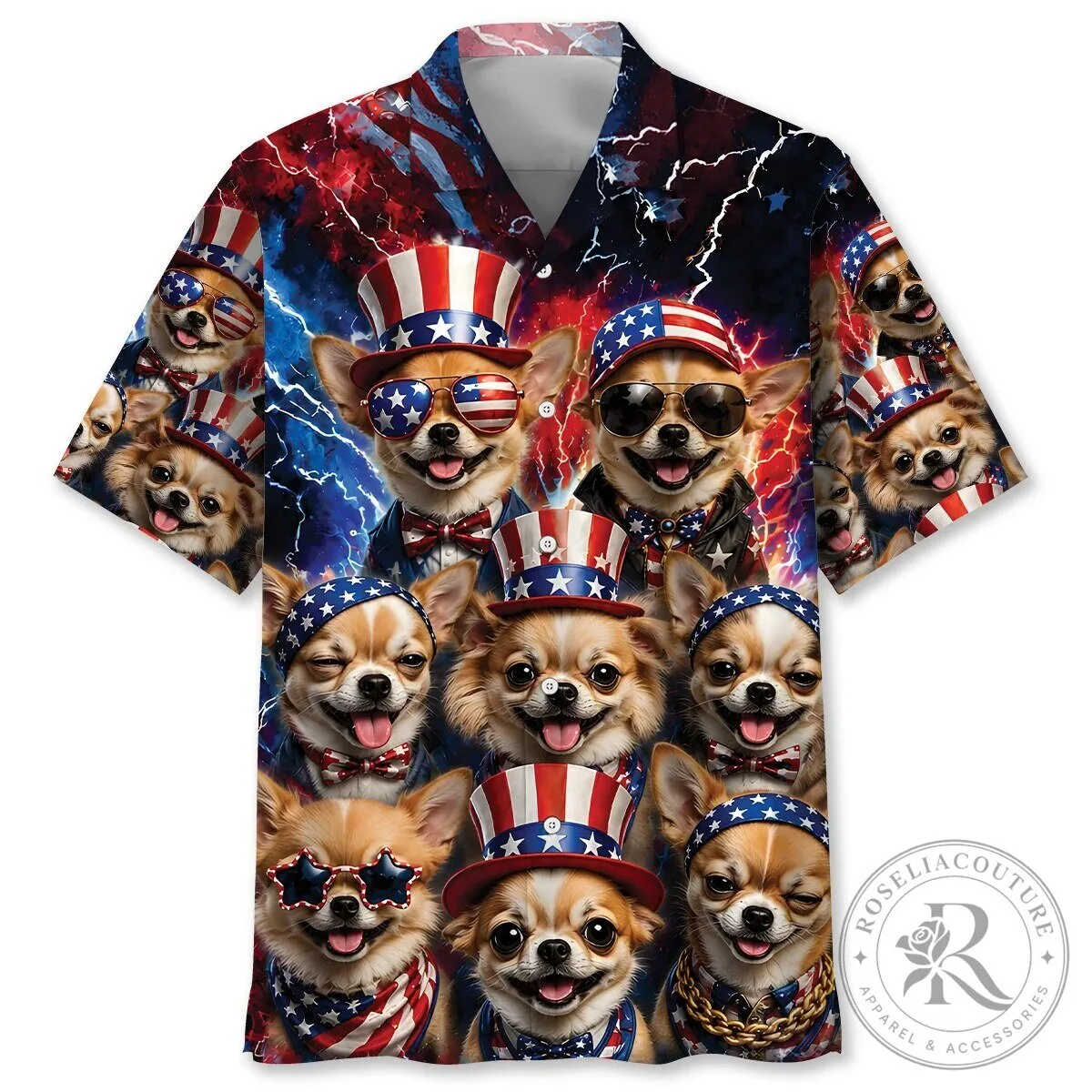 Funny Chihuahua American Patriot Independence Day Hawaiian Shirt