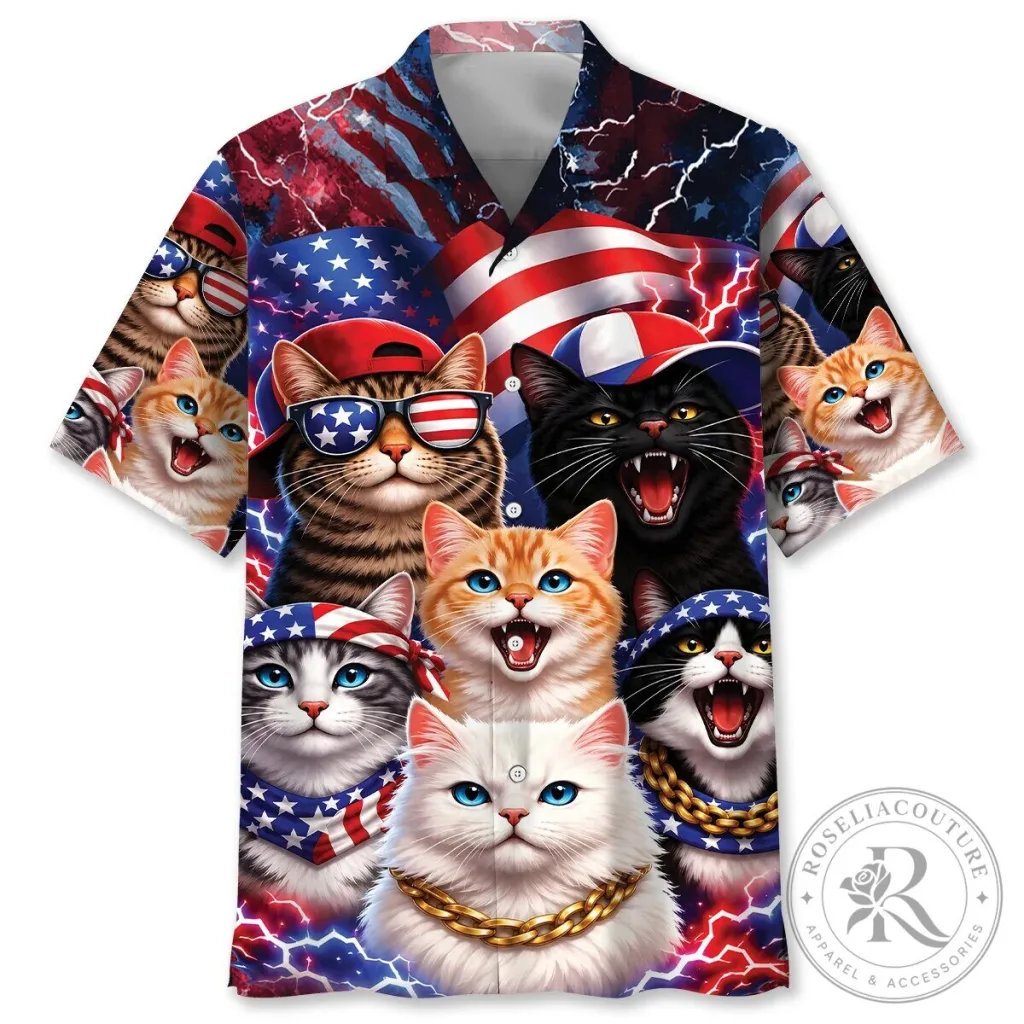 Patriotic Cats American Flag Independence Day Hawaiian Shirt Patriotic Cats American Flag Independence Day Hawaiian Shirt