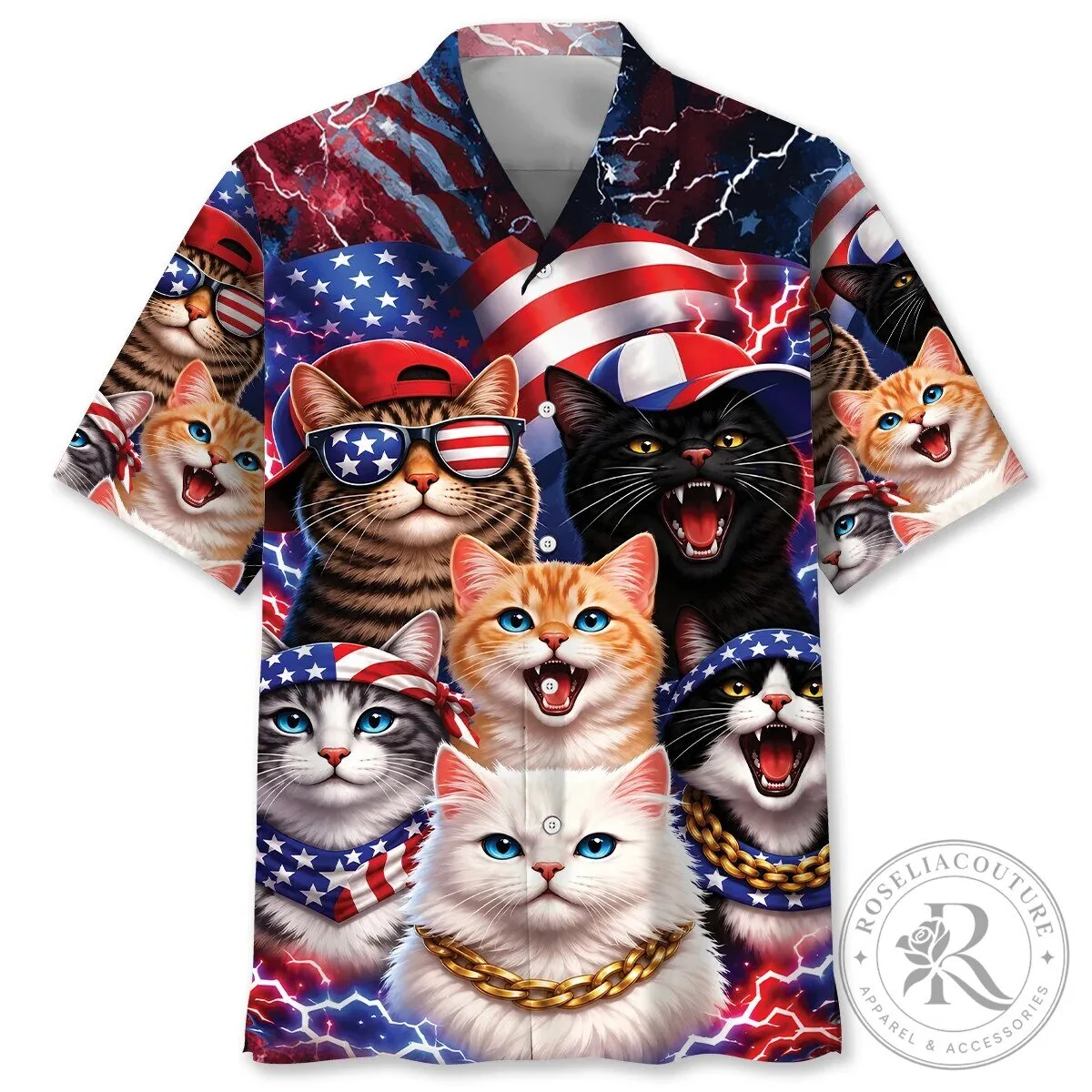 Patriotic Cats American Flag Independence Day Hawaiian Shirt