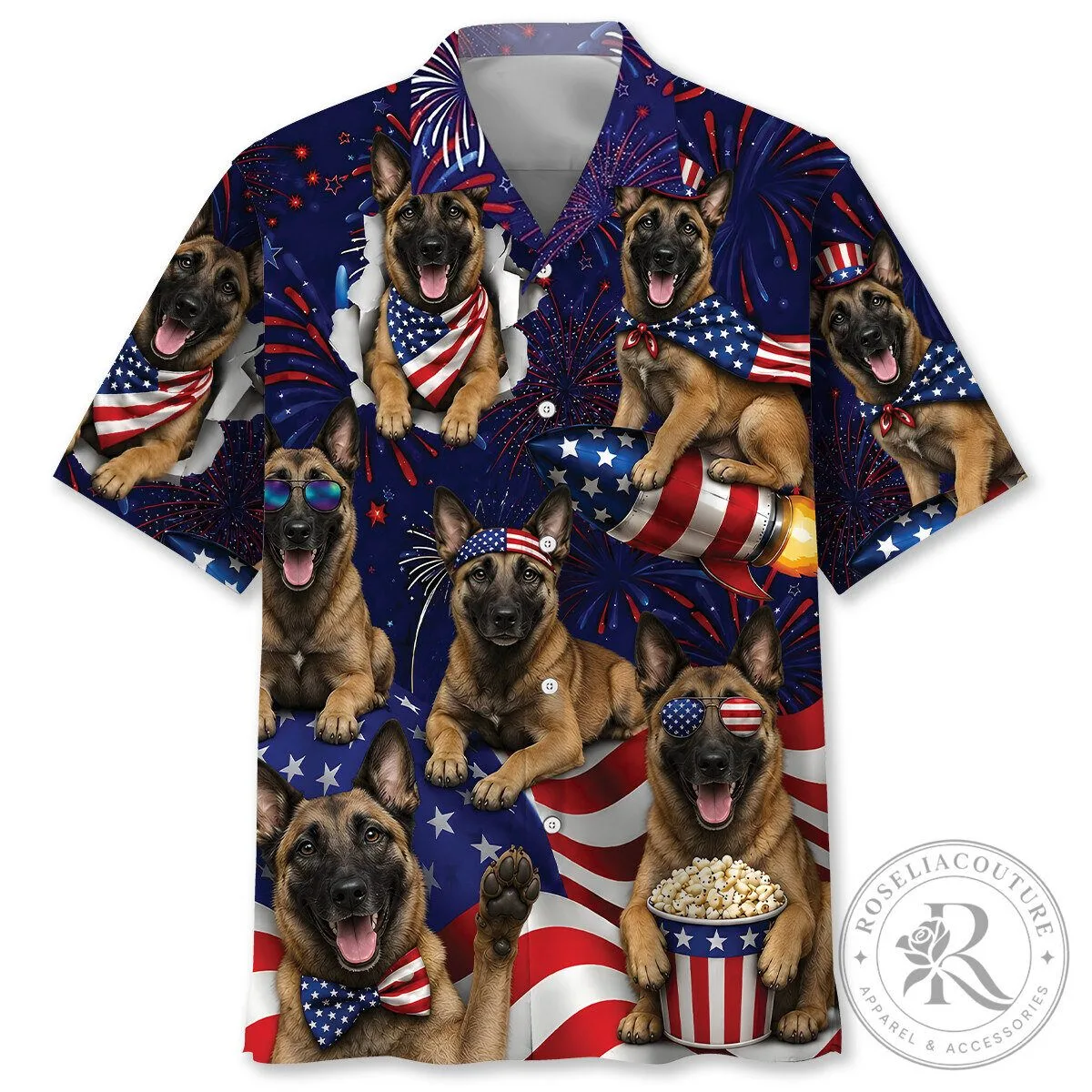Belgian Malinois Dog Fourth of July Patriotic Celebration Hawaiian Shirt