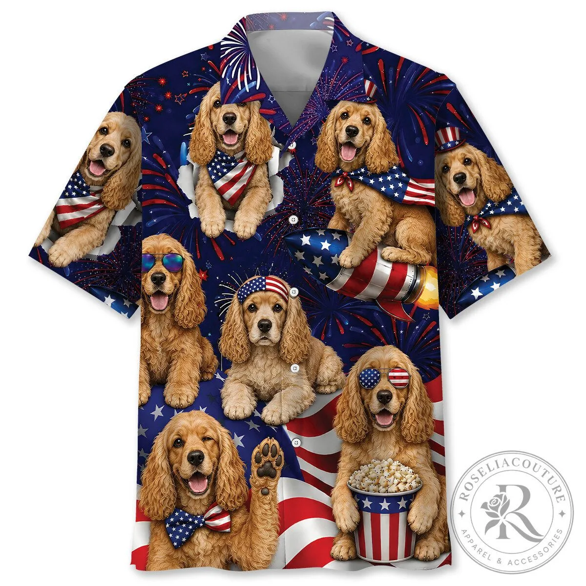 Fourth of July Cocker Spaniel Patriotic Dog Hawaiian Shirt