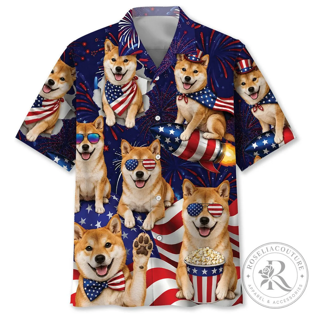 Fourth Of July Patriotic Shiba Inu Dog Hawaiian Shirt