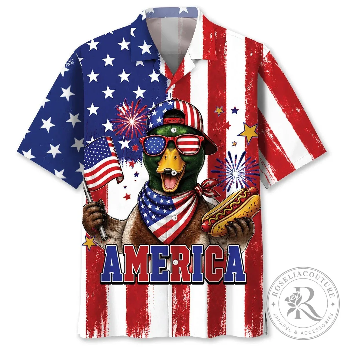 Funny Duck America Fourth of July Patriotic Hawaiian Shirt