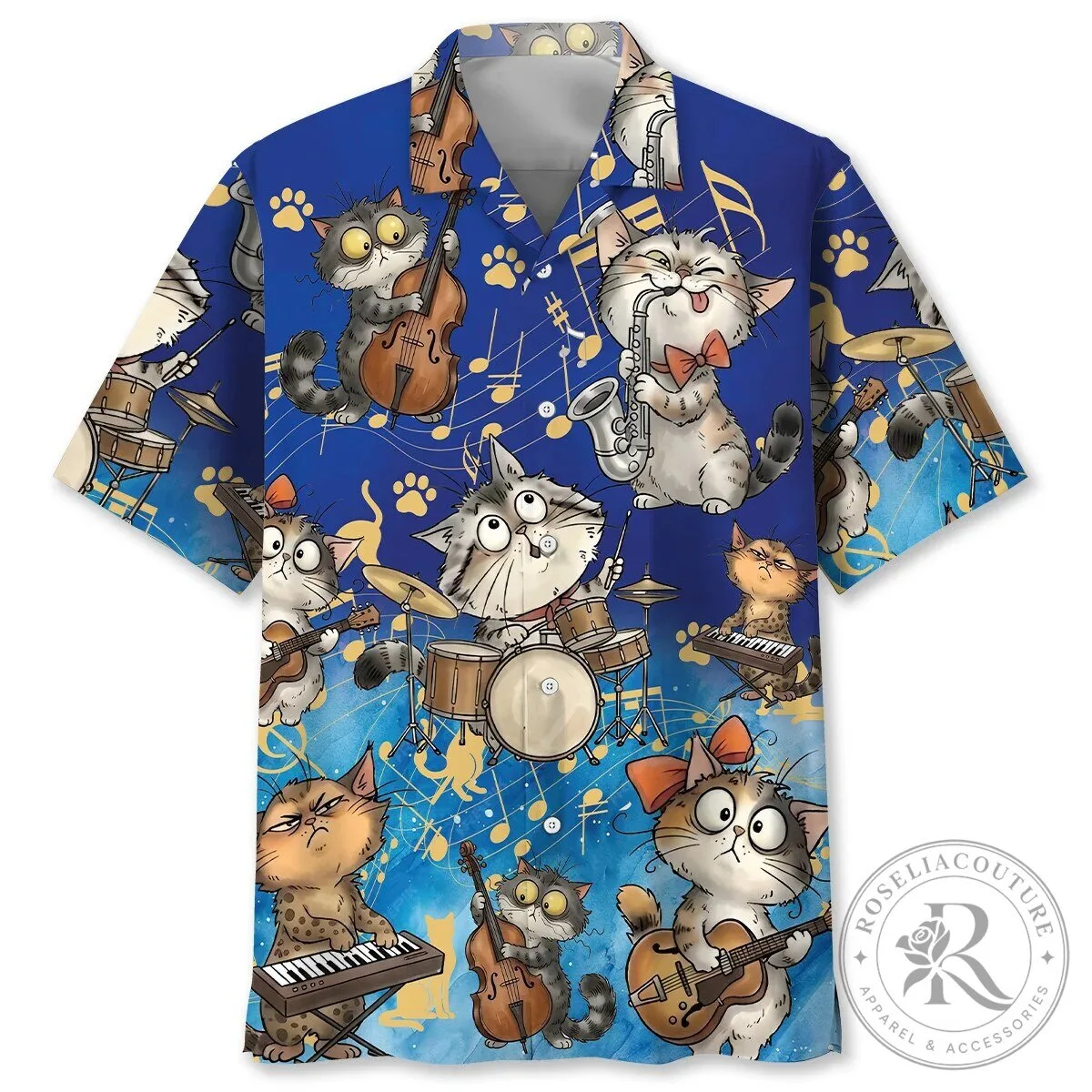 Funny Cats Playing Musical Instruments Hawaiian Shirt
