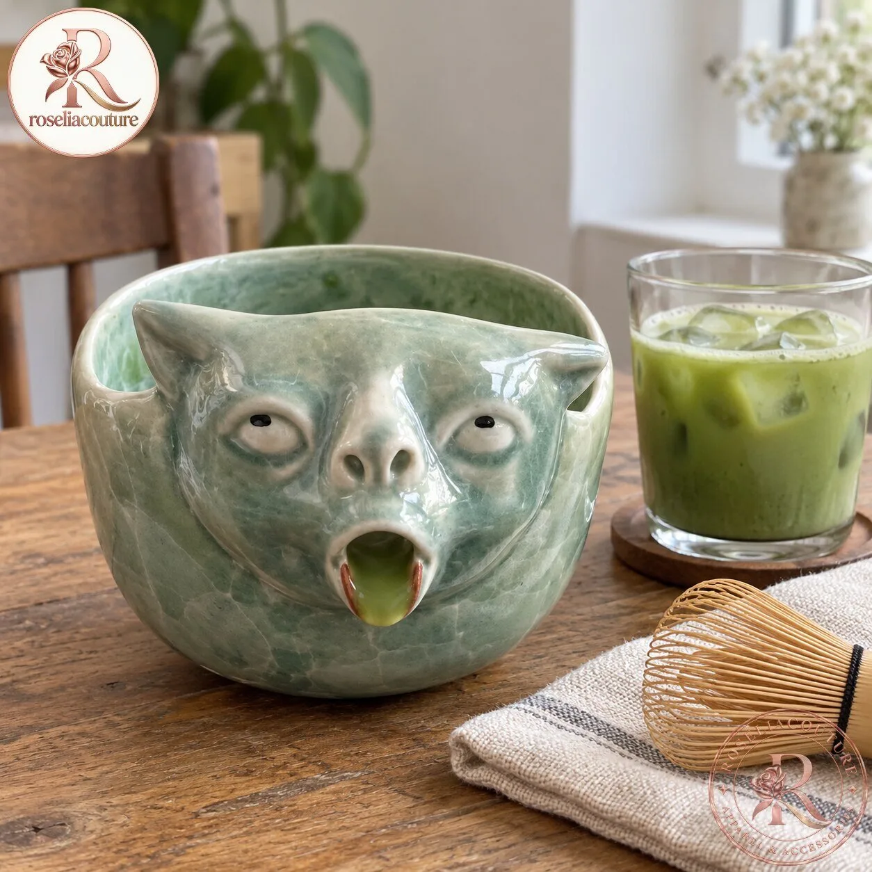 Handmade Ceramic Cat Matcha Bowl