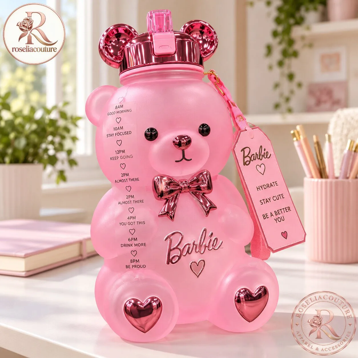 Barbie Pink Teddy Bear Water Bottle