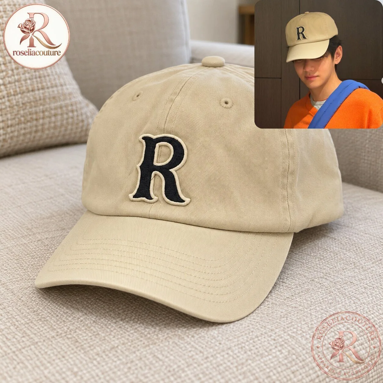 V BTS x Inspired Beige Letter R Dad Hat