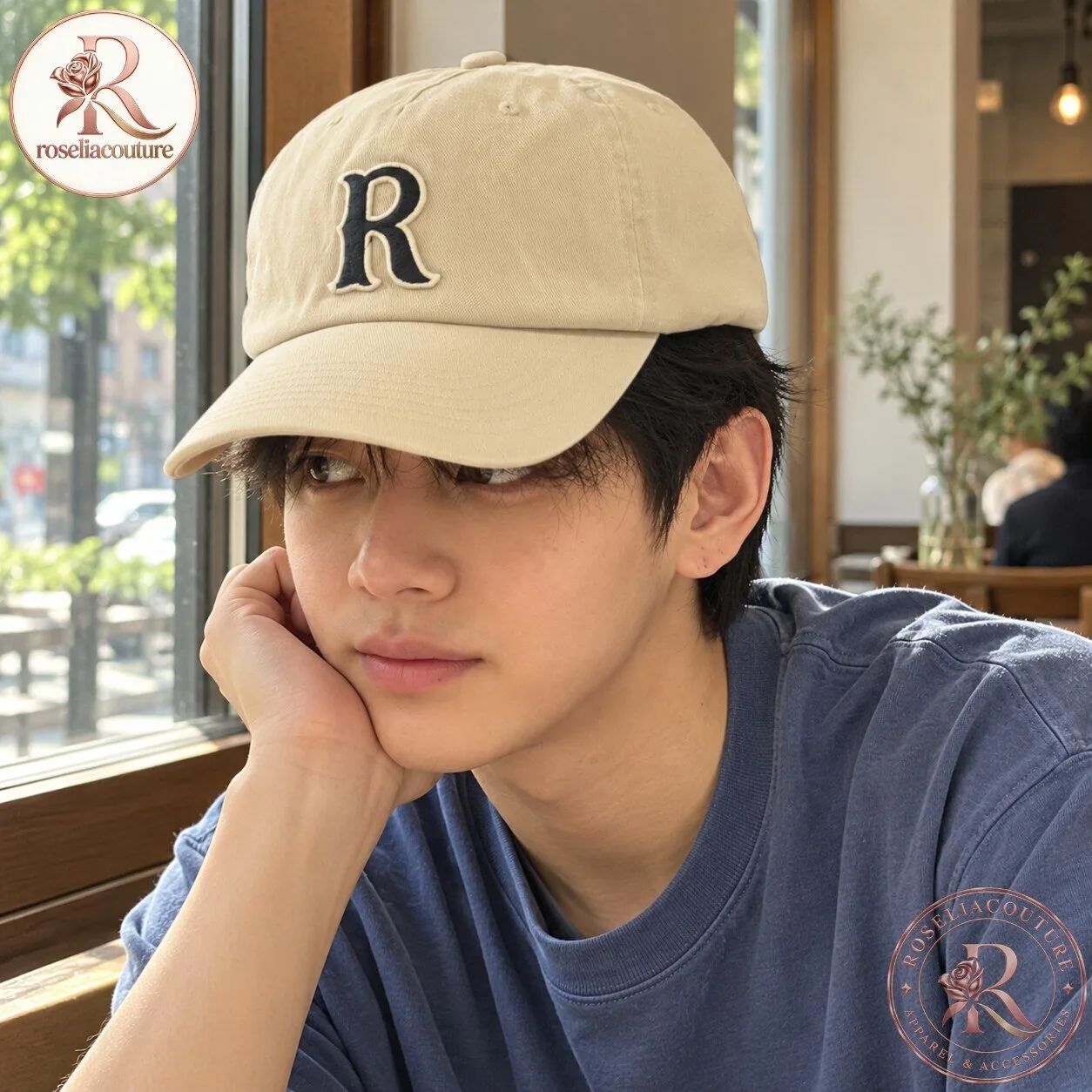 V BTS x Inspired Beige Letter R Dad Hat 7 V BTS x Inspired Beige Letter R Dad Hat