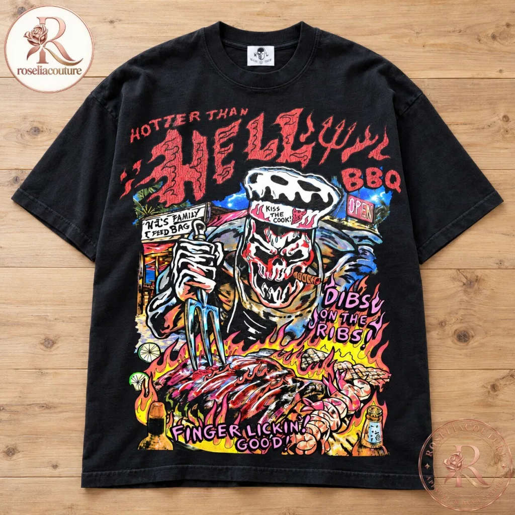 Hotter Than Hell BBQ Skull Graphic T-Shirt Hotter Than Hell BBQ Skull Graphic T-Shirt