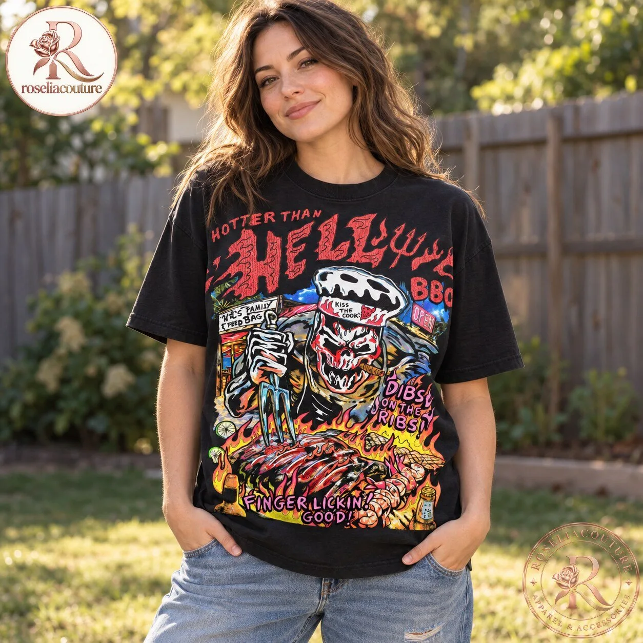 Hotter Than Hell BBQ Skull Graphic T-Shirt 7 Hotter Than Hell BBQ Skull Graphic T-Shirt