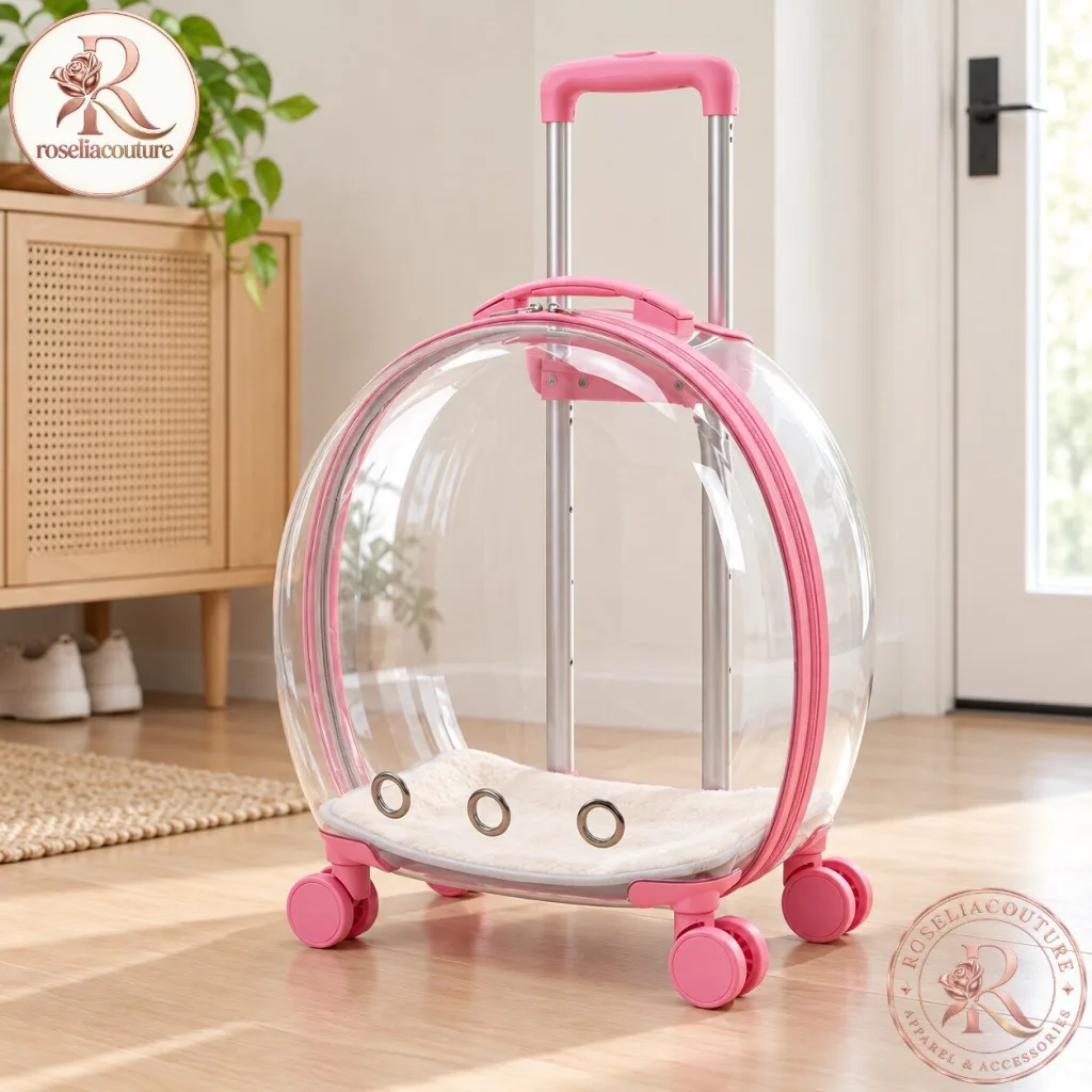Pink Transparent Bubble Pet Carrier with Wheels Pink Transparent Bubble Pet Carrier with Wheels