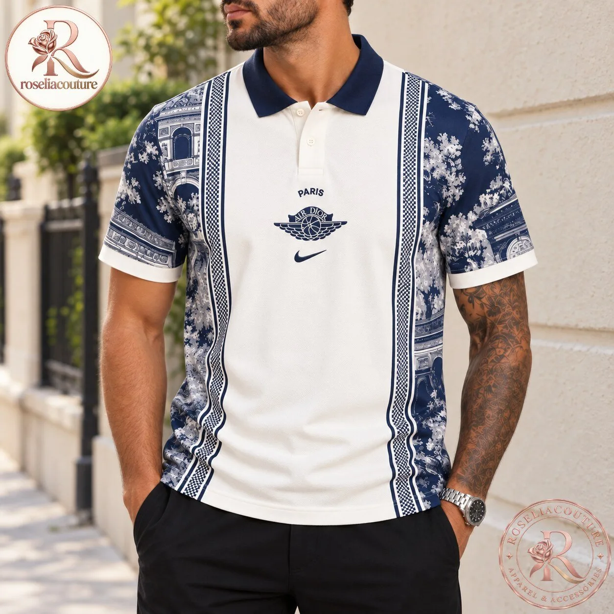 PSG x Nike x Dior Special Edition Navy and White Polo Shirt