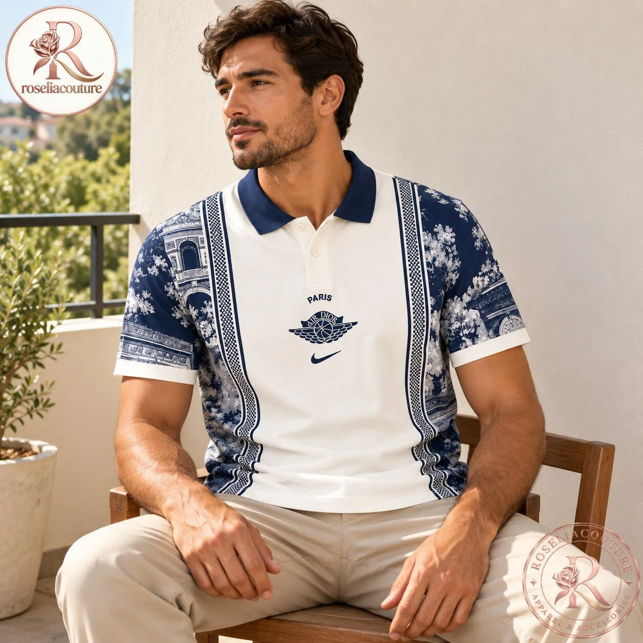 PSG x Nike x Dior Special Edition Navy and White Polo Shirt