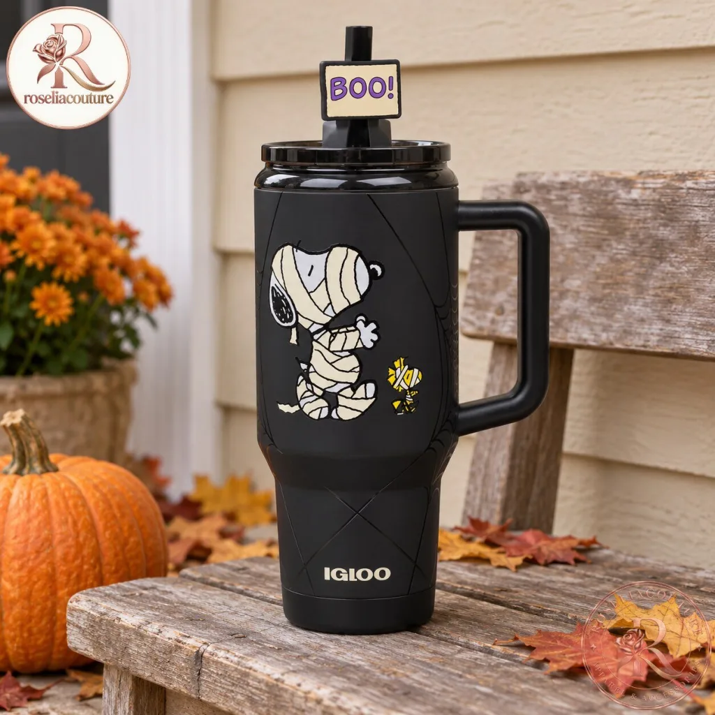 Snoopy Mummy Halloween Travel Mug 32 Oz in Black