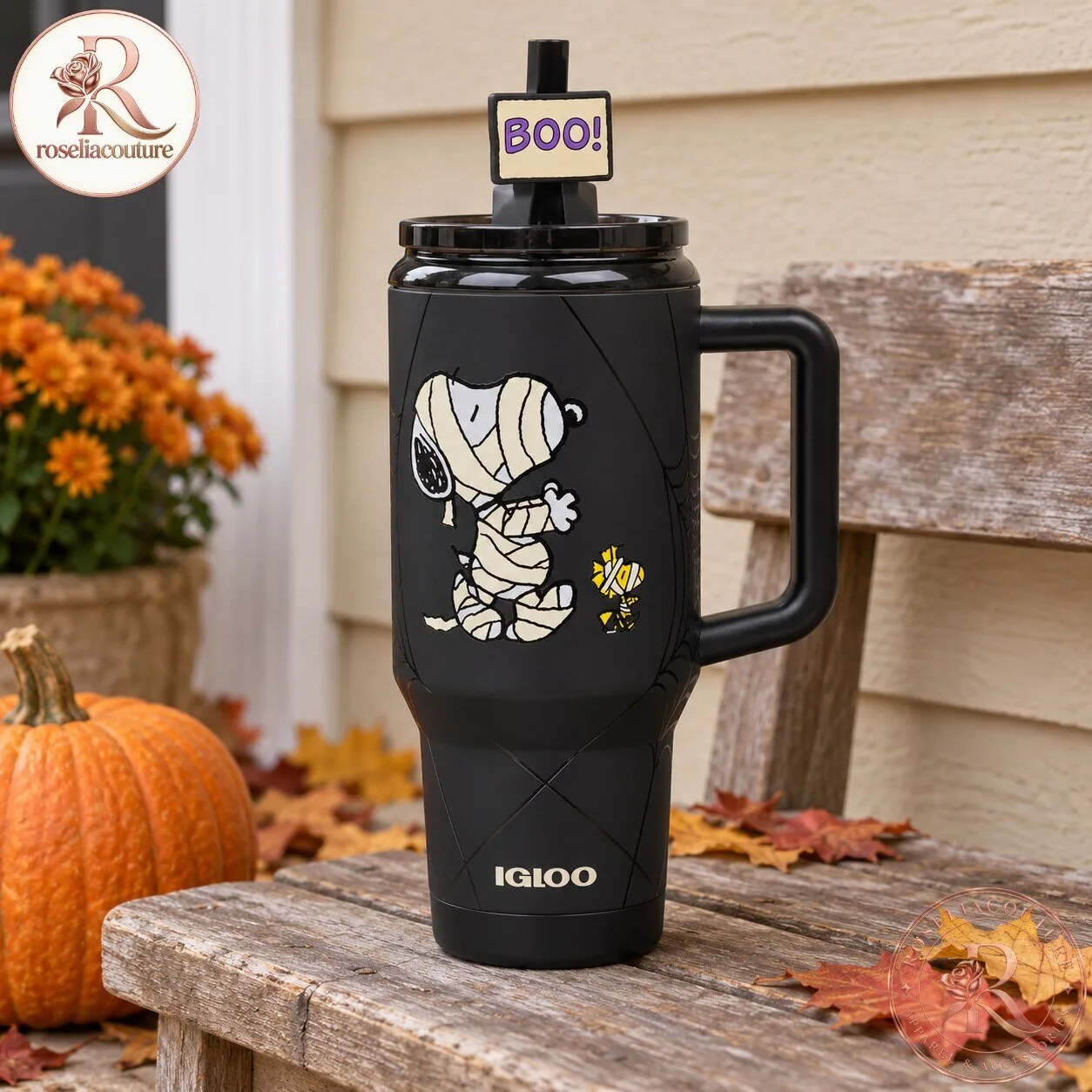 Snoopy Mummy Halloween Travel Mug 32 Oz in Black