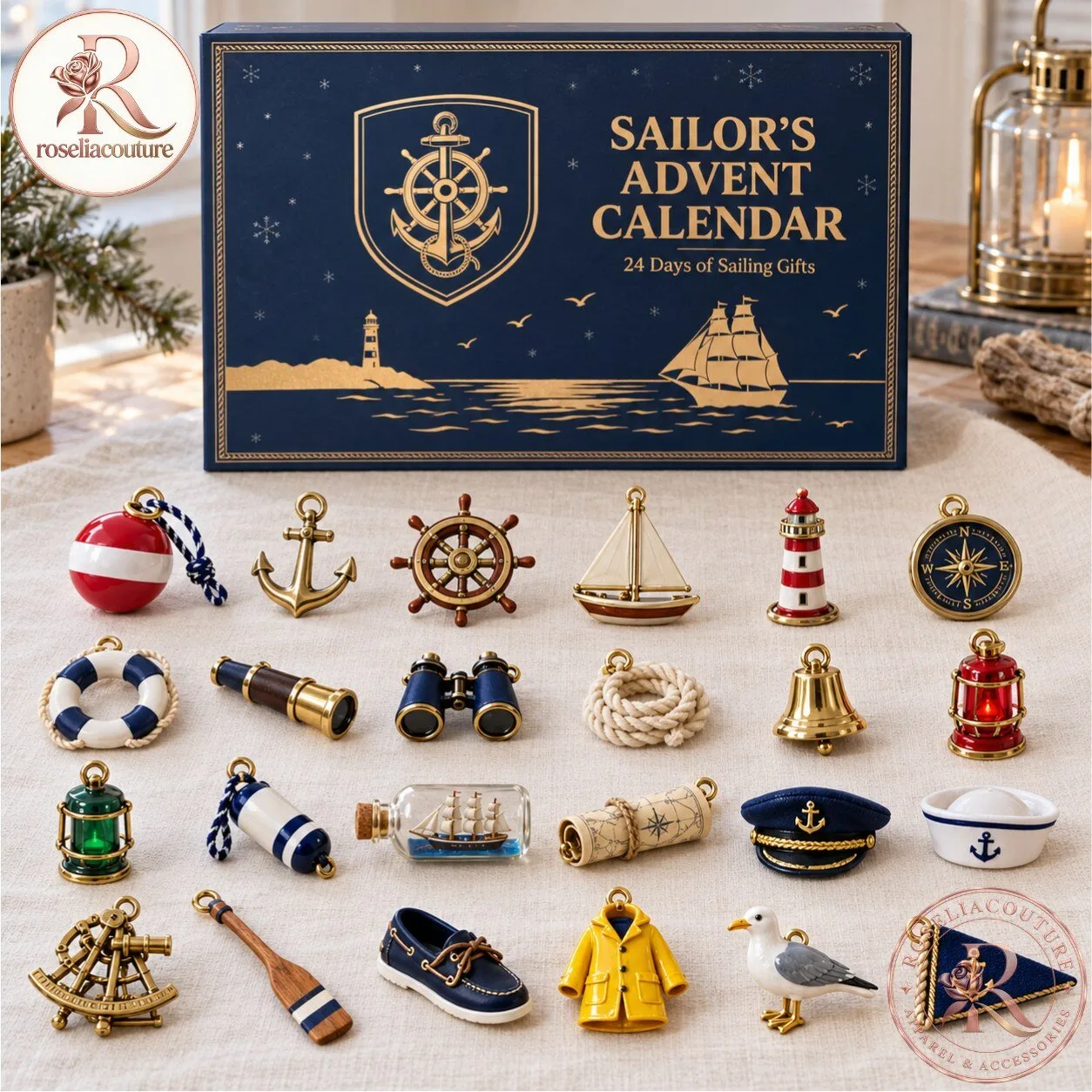 Sailor’s Christmas Advent Calendar with 24 Nautical Ornaments