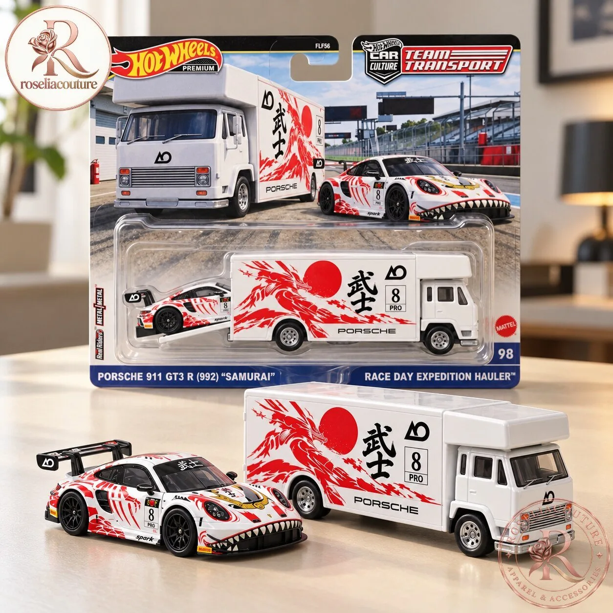 Hot Wheels Porsche 911 GT3 R Samurai Team Transport Set
