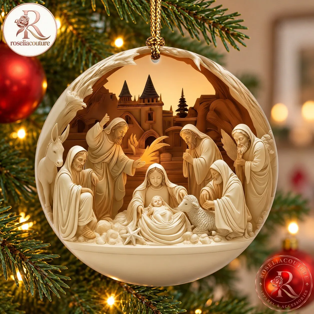 Nativity Scene Christmas Ornament with Holy Family