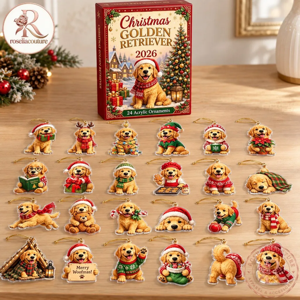 "Advent Calendar & Nativity Wall Light: Perfect 2026 Christmas Decor" 5 Golden Retriever Christmas Advent Calendar 2026 with 24 Acrylic Ornaments