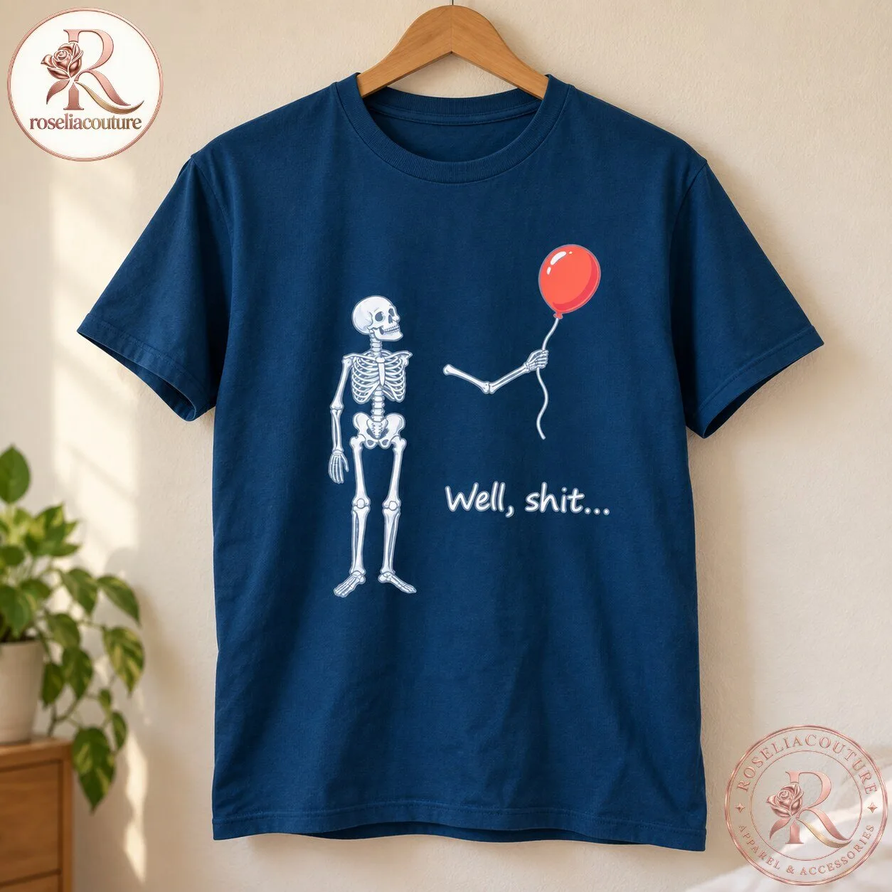 Well Shit Skeleton T-Shirt with Red Balloon Graphic