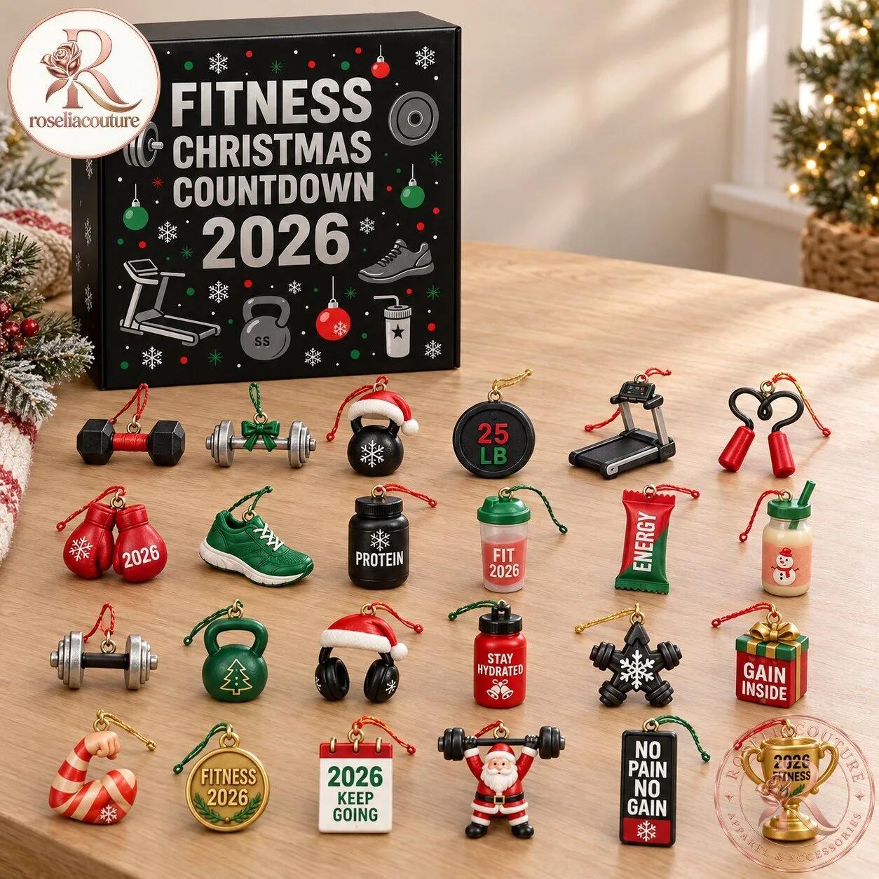 Fitness Christmas Countdown 2026 Advent Calendar with Gym Ornaments