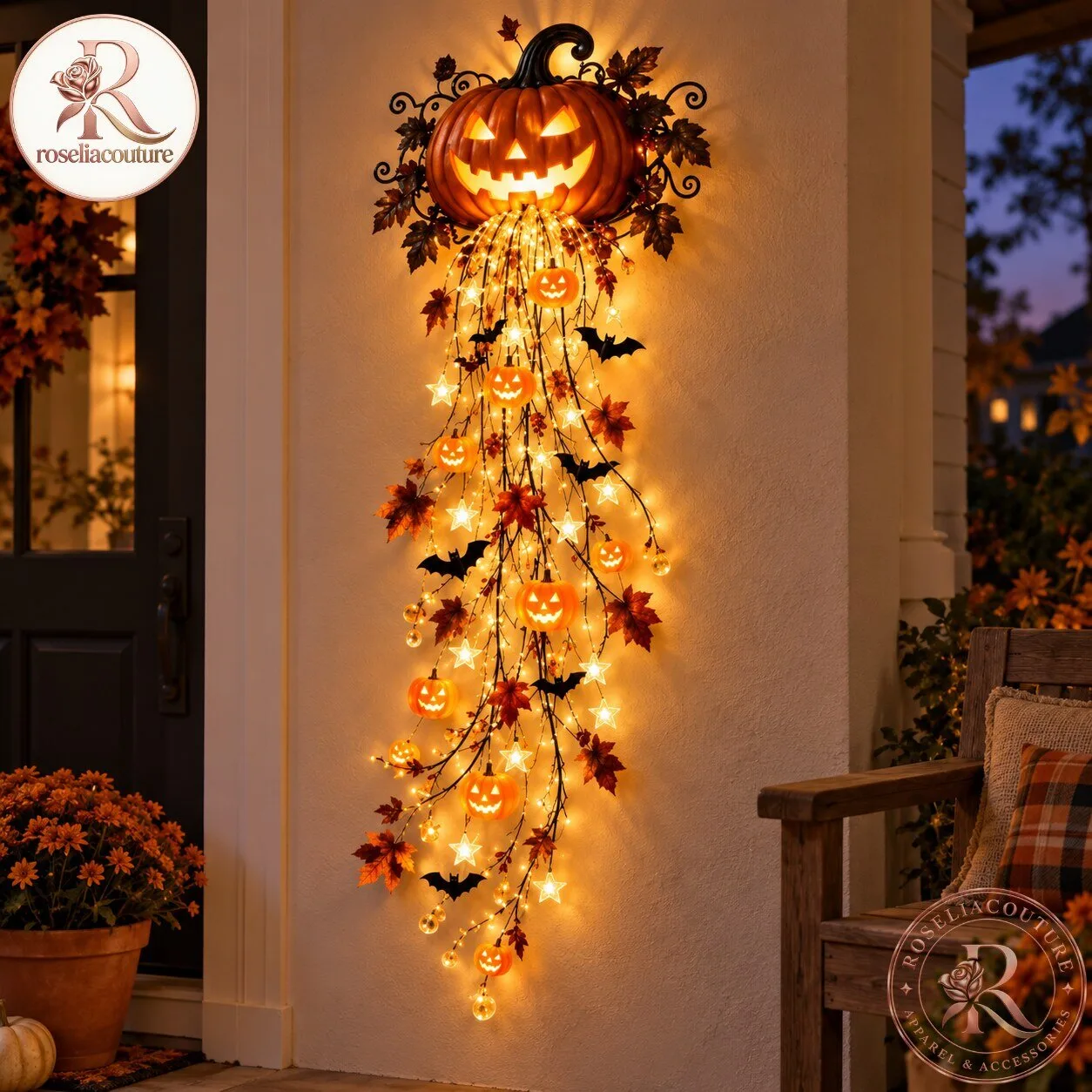 SpookyWall Lighted Jack O Lantern Halloween Wall Decoration