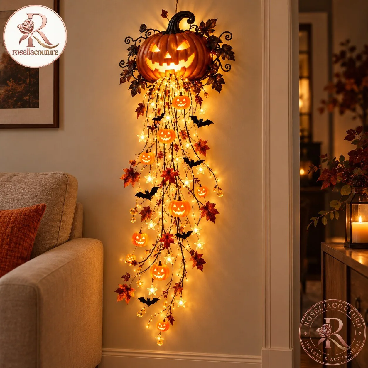 SpookyWall Lighted Jack O Lantern Halloween Wall Decoration 7 SpookyWall Lighted Jack O Lantern Halloween Wall Decoration