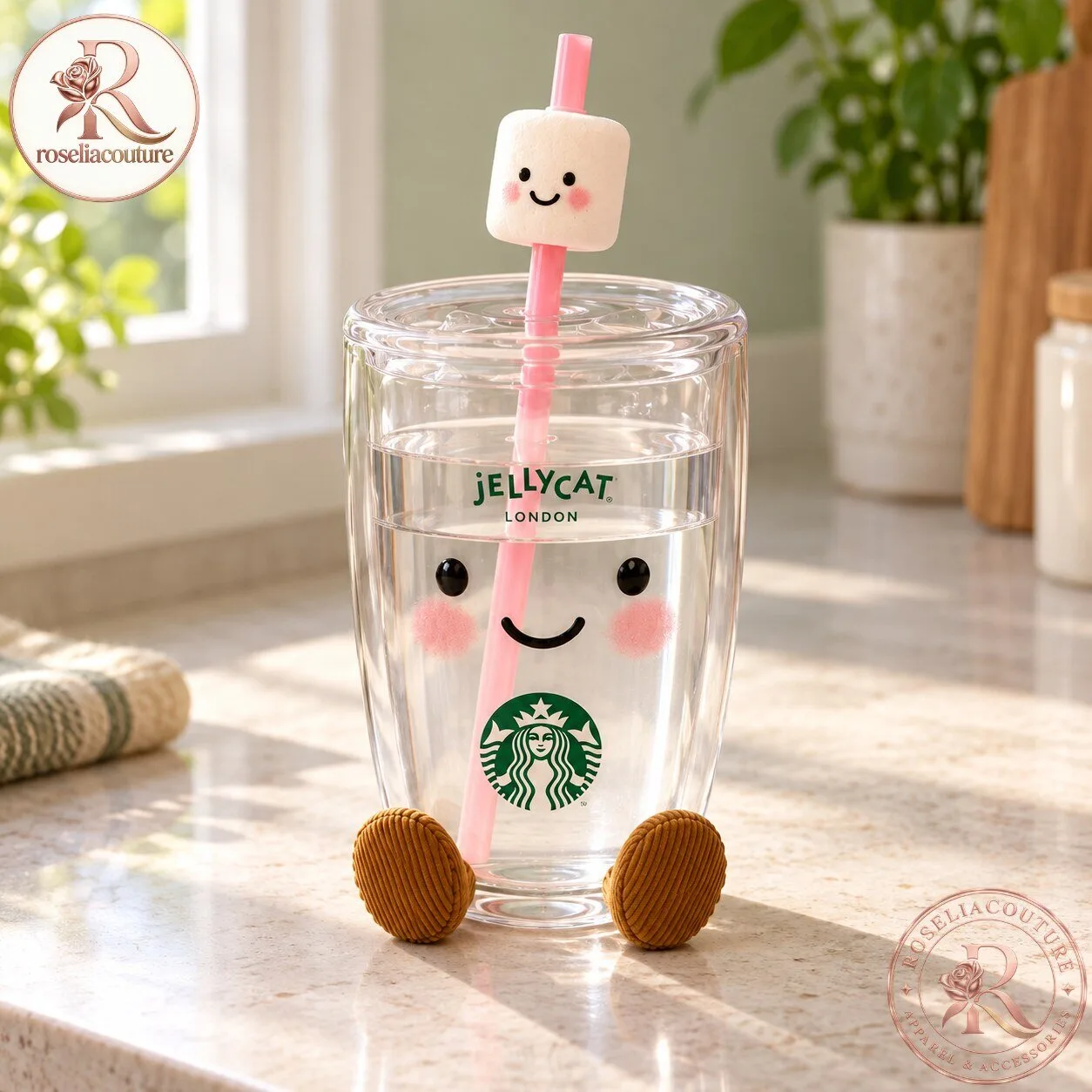 Jellycat x Starbucks Pink Smiley Face Tumbler with Straw