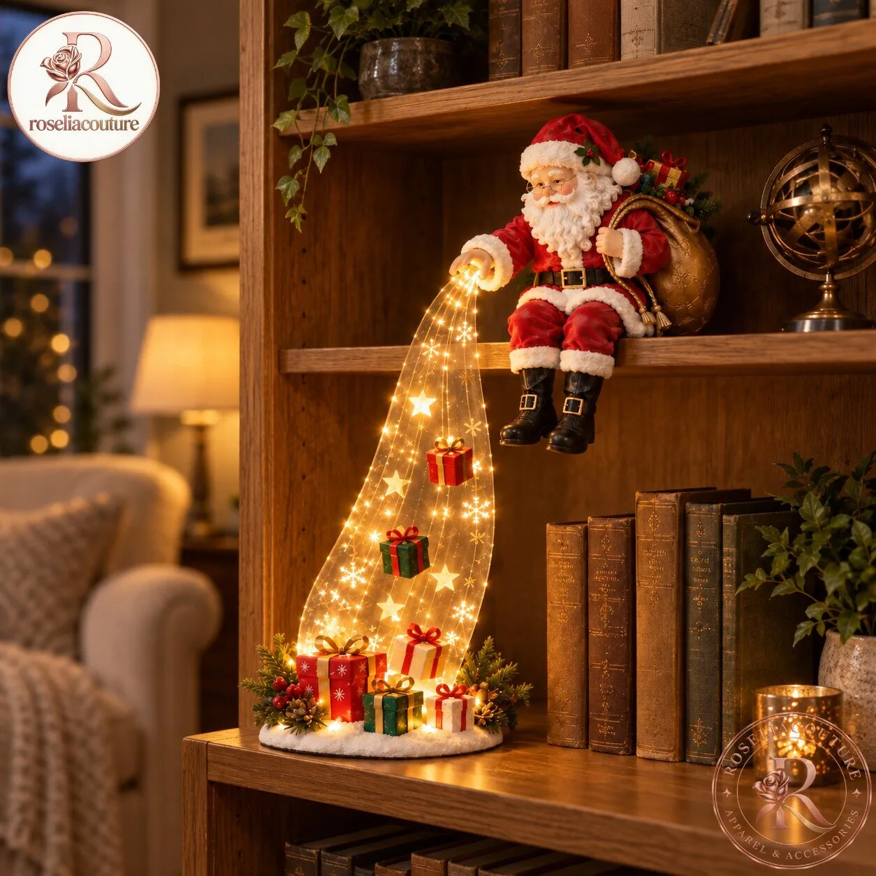 Nookora Santa Bookshelf Christmas Decor with Cascading Lights 6 Nookora Santa Bookshelf Christmas Decor with Cascading Lights