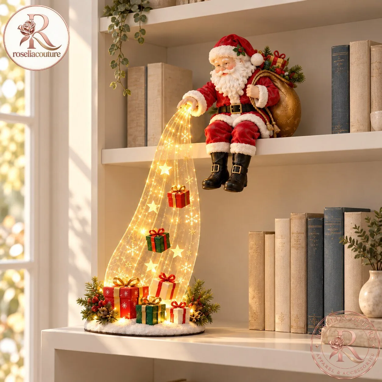 Nookora Santa Bookshelf Christmas Decor with Cascading Lights 7 Nookora Santa Bookshelf Christmas Decor with Cascading Lights