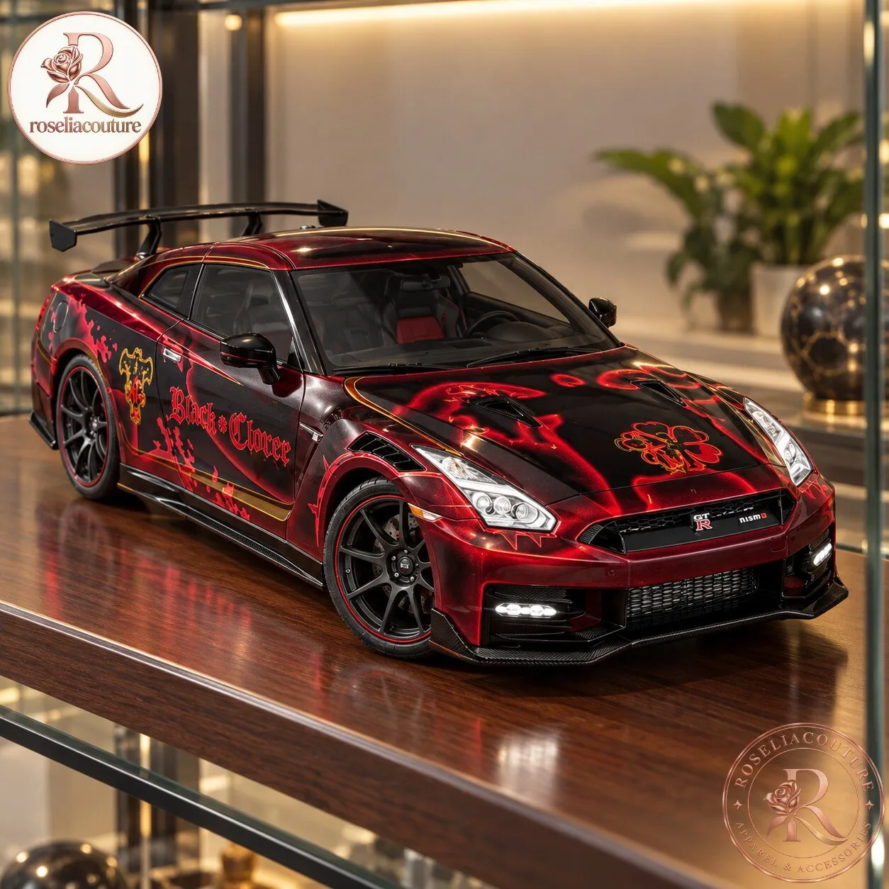 Nissan GT-R Black Clover Anime Model Car in Red and Black