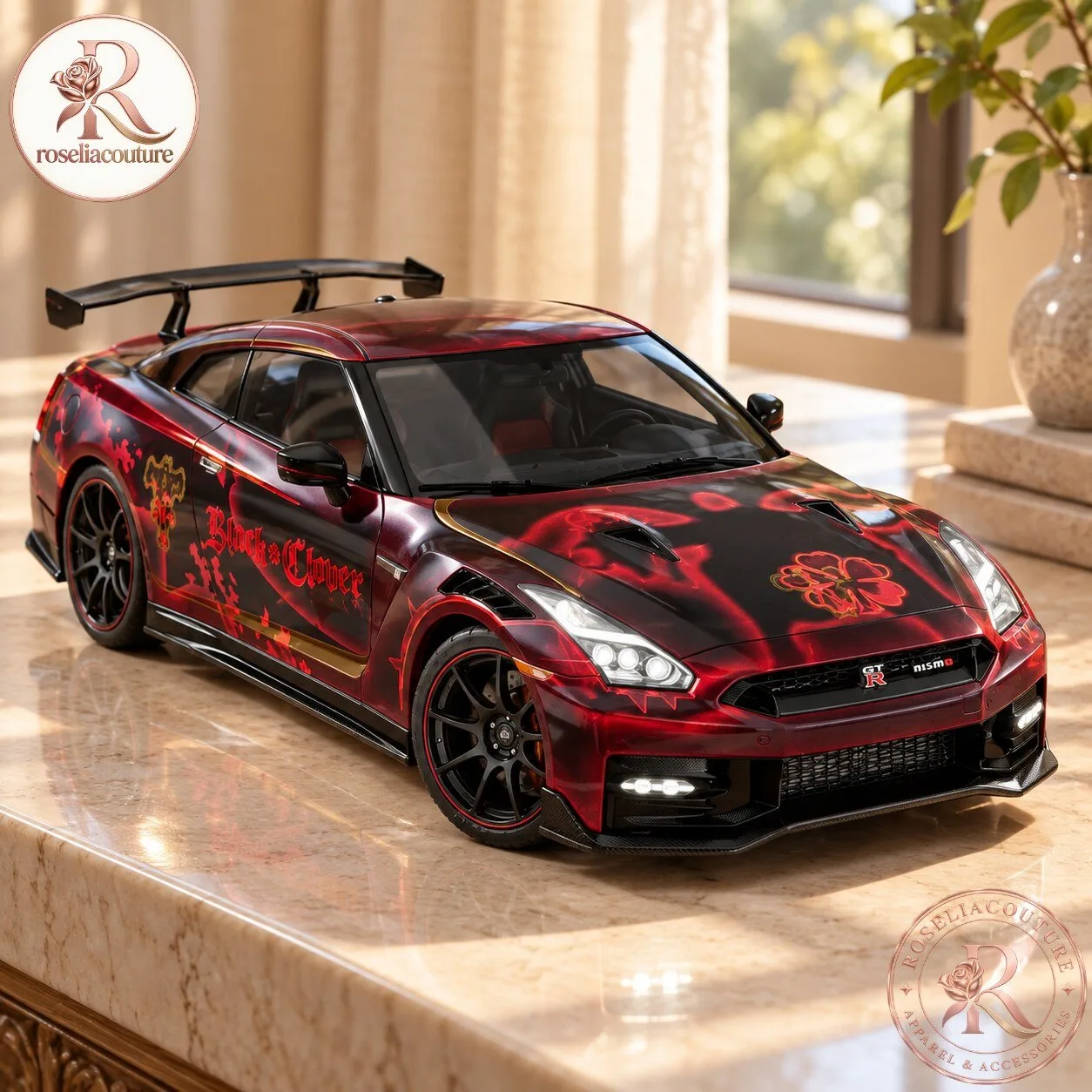 Nissan GT-R Black Clover Anime Model Car in Red and Black 5 Nissan GT-R Black Clover Anime Model Car in Red and Black