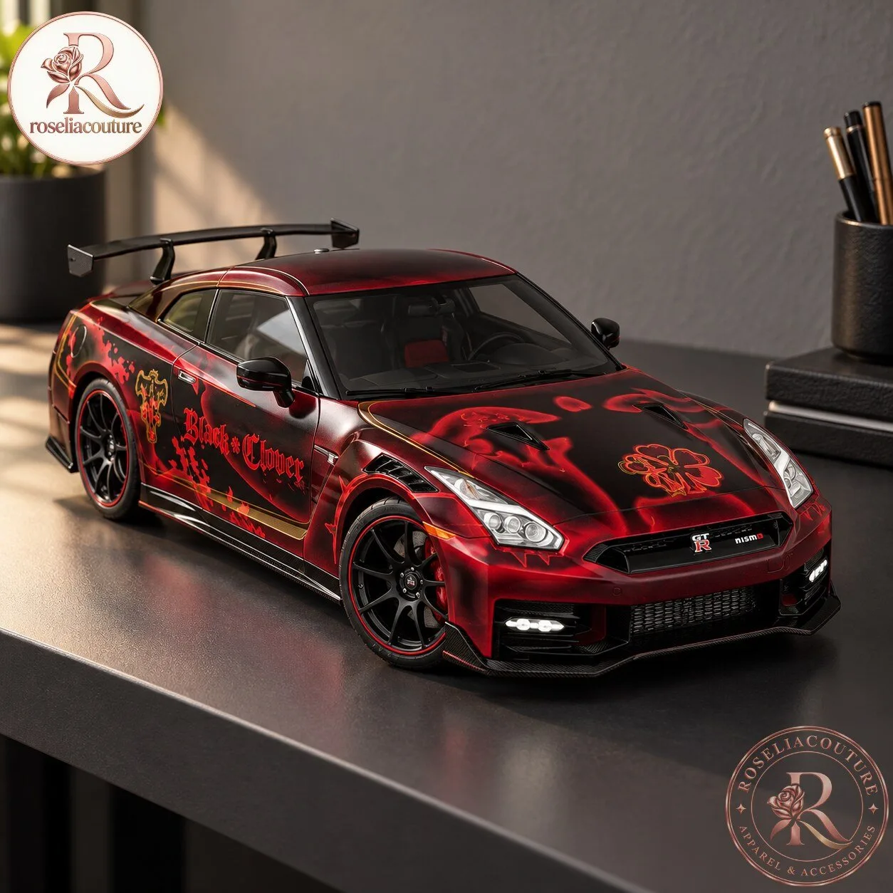 Nissan GT-R Black Clover Anime Model Car in Red and Black 6 Nissan GT-R Black Clover Anime Model Car in Red and Black