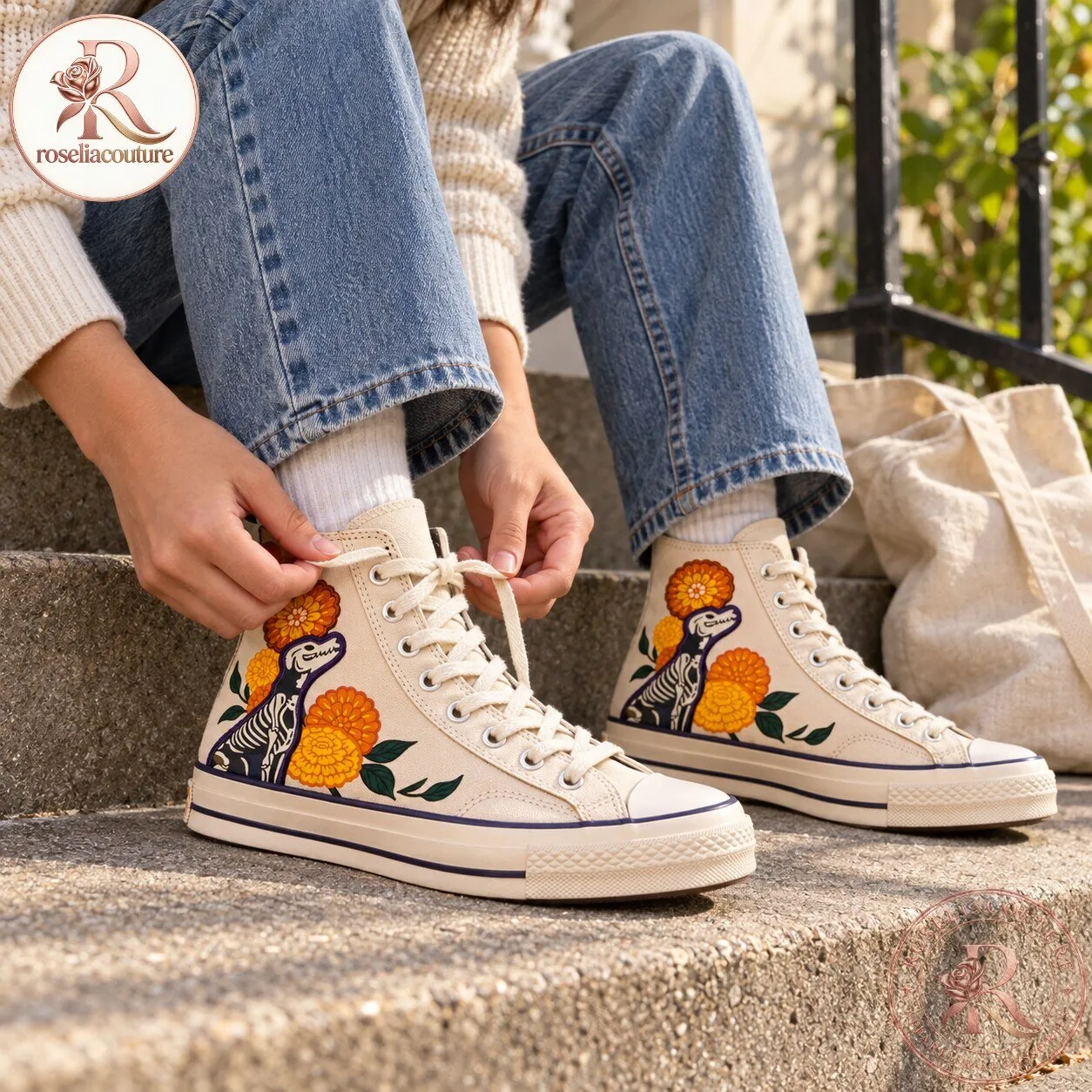 Converse Day of the Dead Floral High Top Sneakers 7 Converse Day of the Dead Floral High Top Sneakers