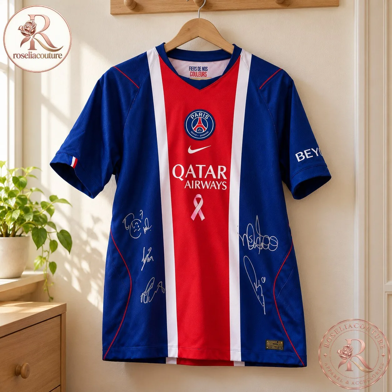 PSG Navy Blue Red Stripe Signed Football Jersey