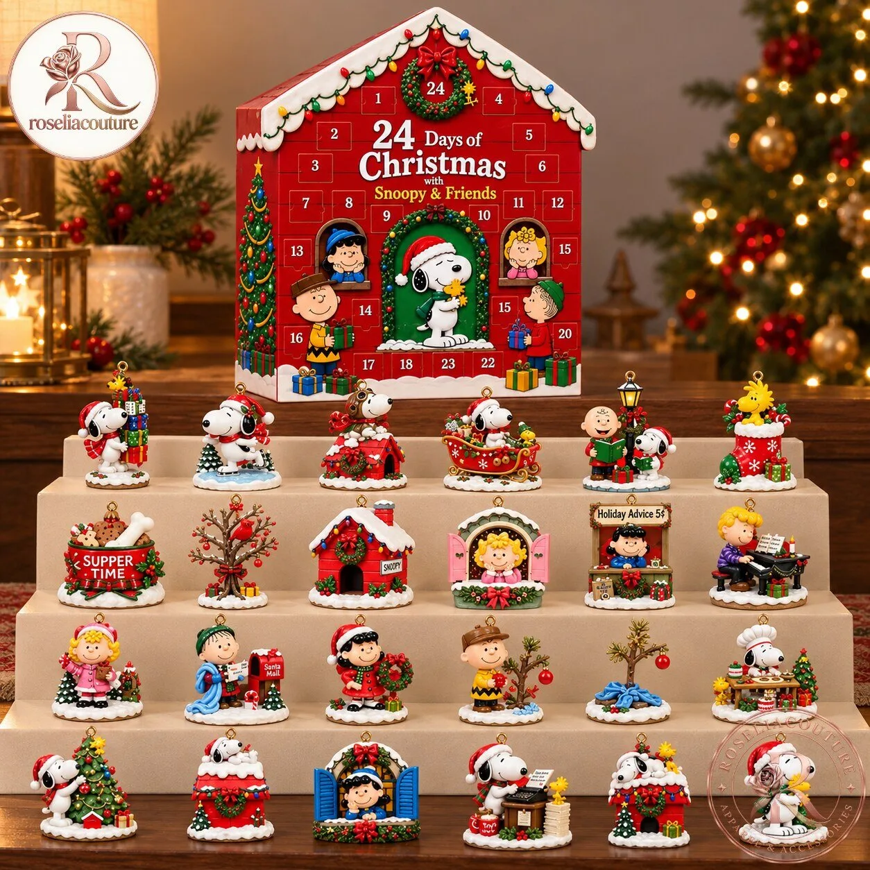 Snoopy and Friends Christmas Advent Calendar 24 Days of Ornaments
