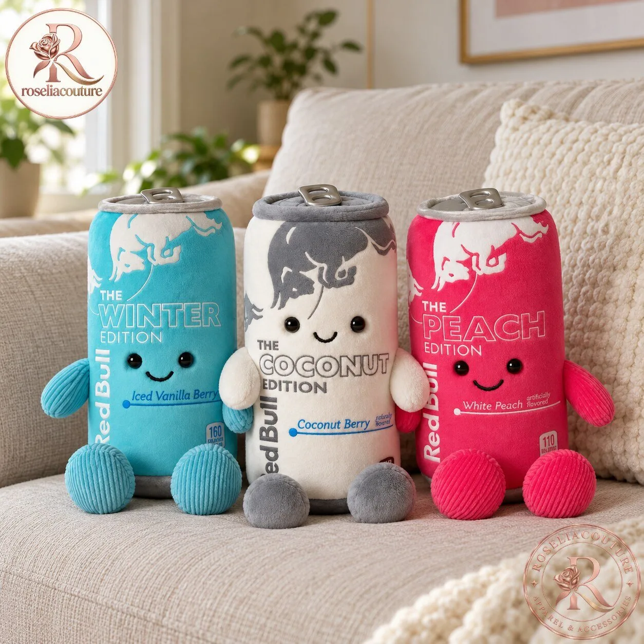 Red Bull Plush Can Set of 3 Winter Coconut and Peach Edition