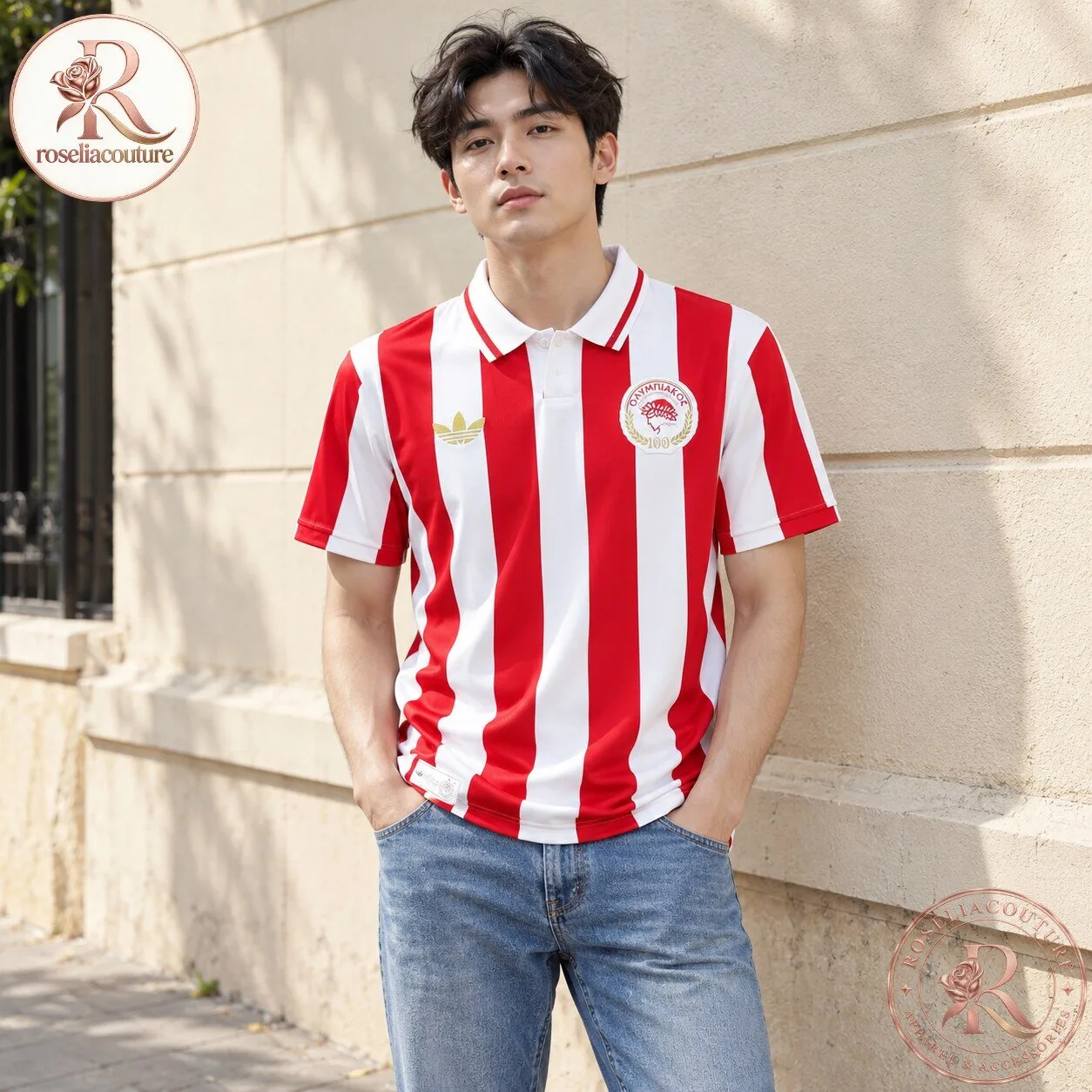 Olympiacos Adidas Red White Striped Football Jersey 5 Olympiacos Adidas Red White Striped Football Jersey