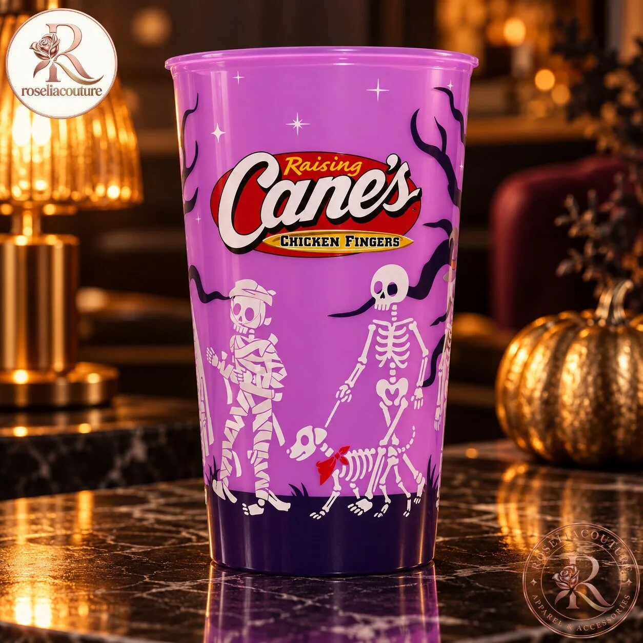 Raising Cane’s Halloween Cup 2026 – Purple Skeleton Design