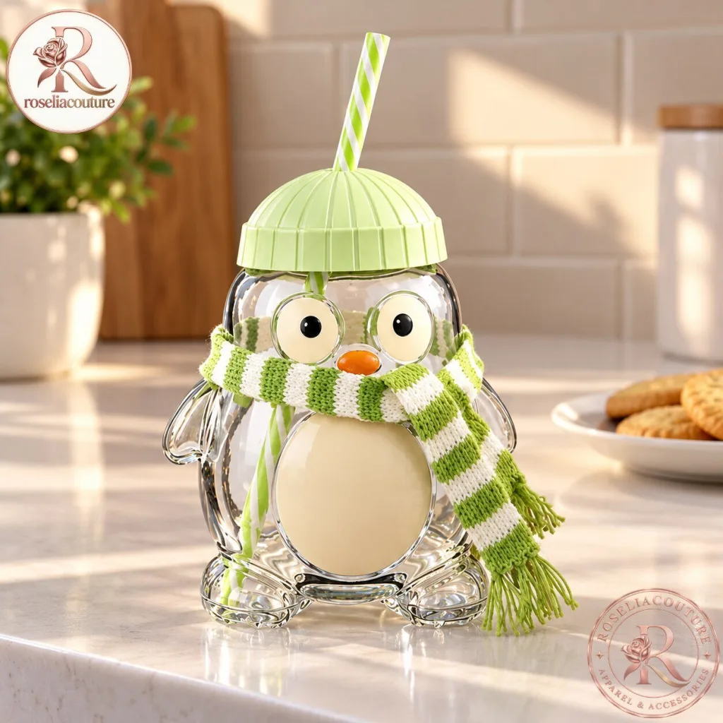 Owl Glass Drinking Cup with Green Hat Lid Owl Glass Drinking Cup with Green Hat Lid