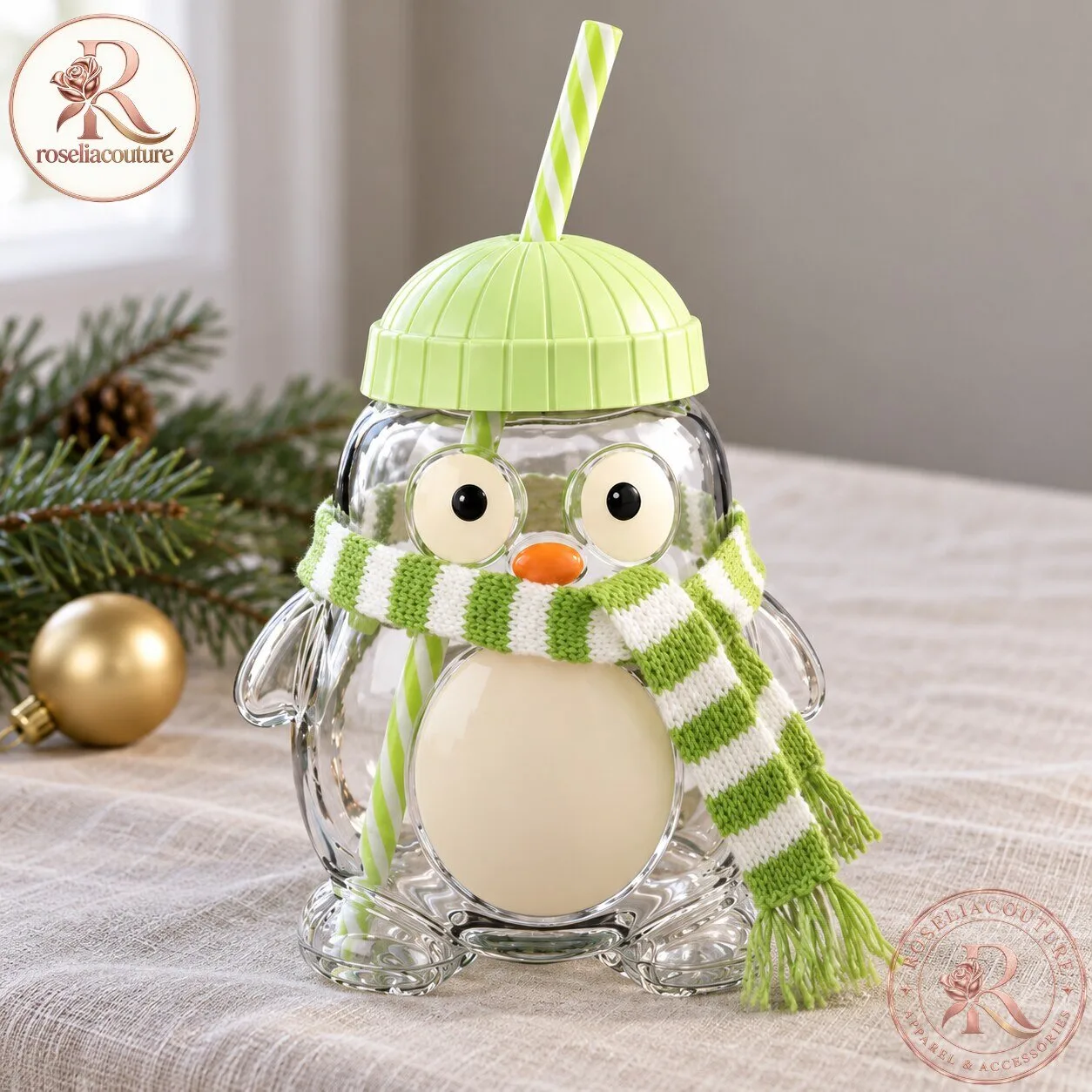 Owl Glass Drinking Cup with Green Hat Lid 7 Owl Glass Drinking Cup with Green Hat Lid