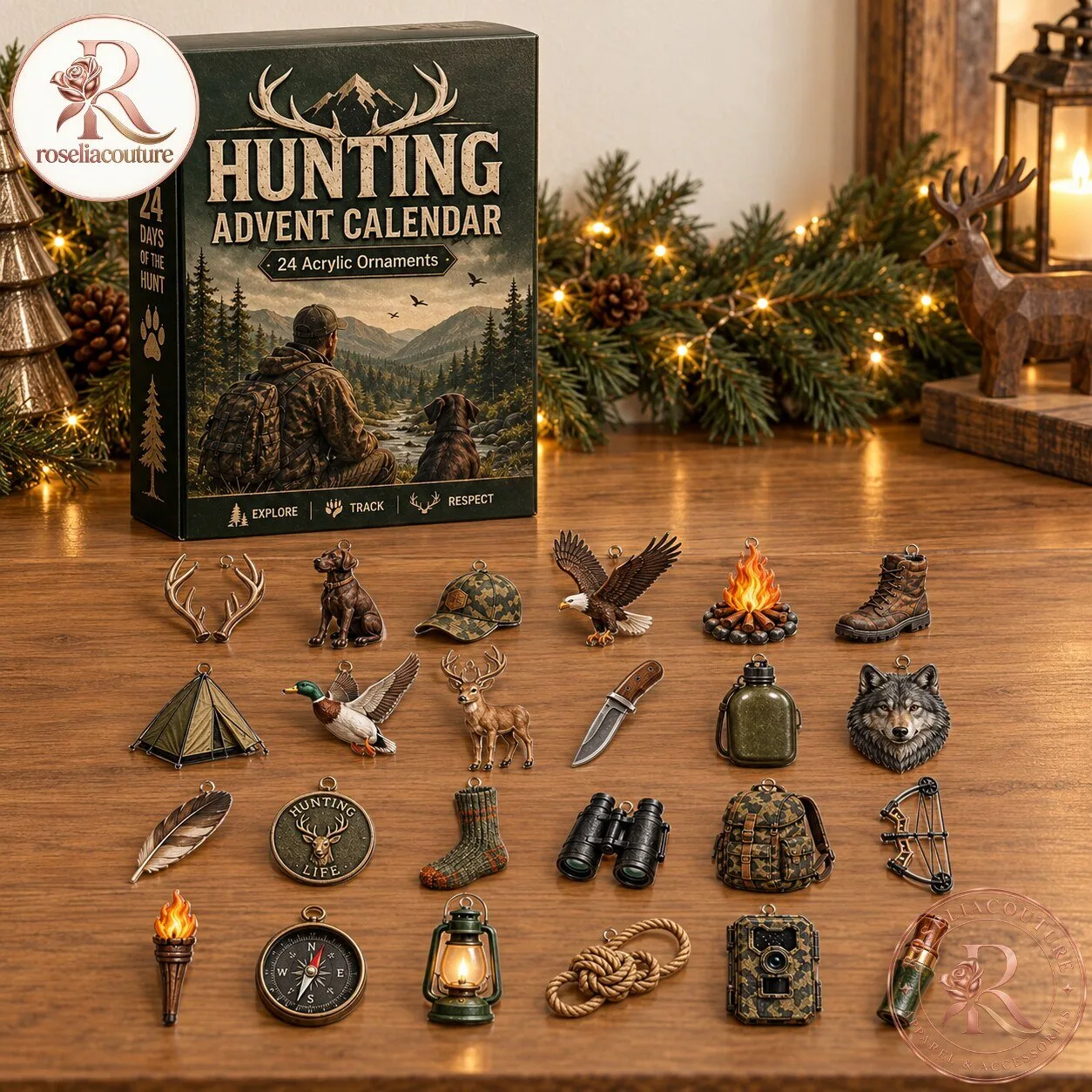 Hunting Gear Advent Calendar 2026 with 24 Acrylic Ornaments