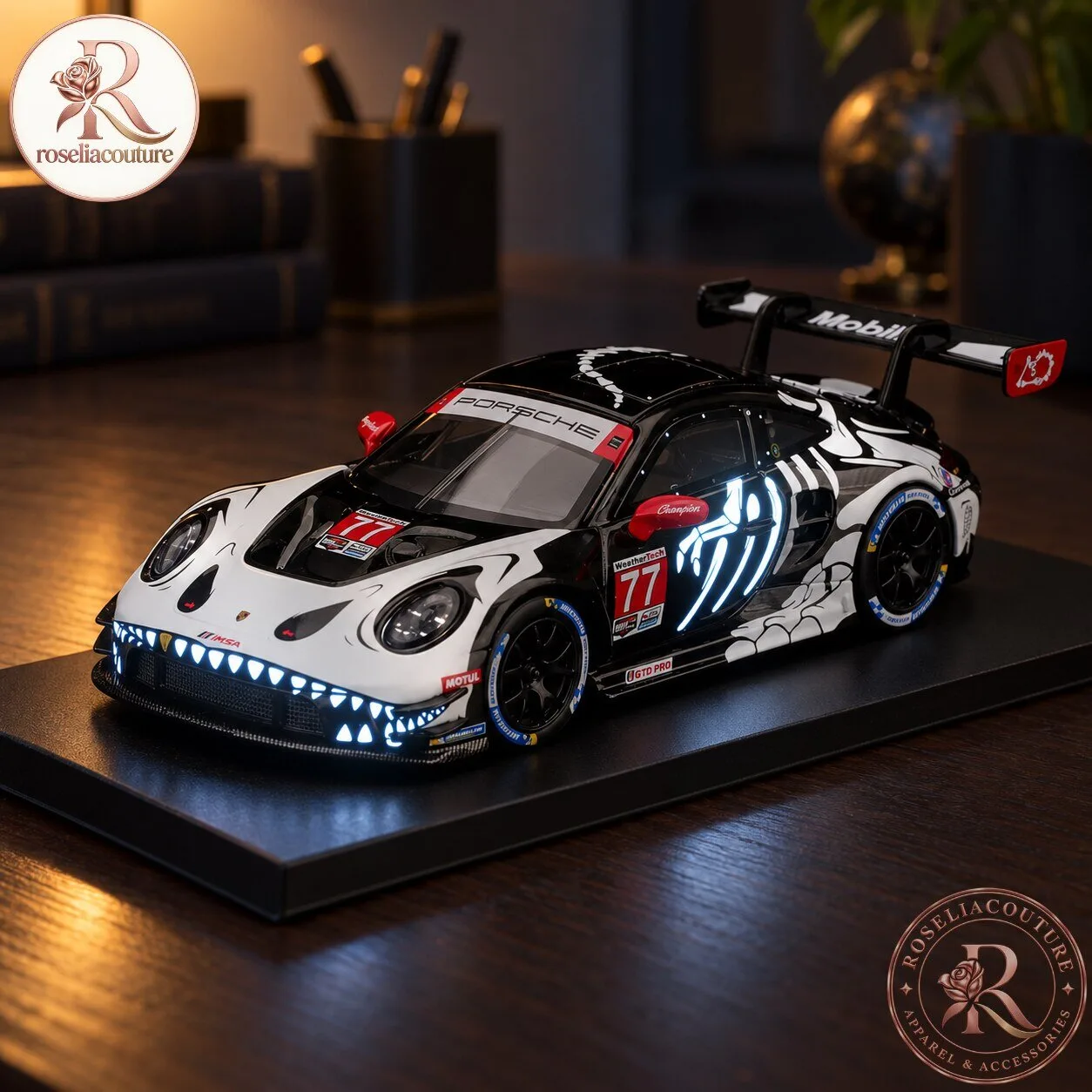 Porsche 911 GT3 R #77 AO Racing Skeleton Rexy Diecast Model Car Collectible